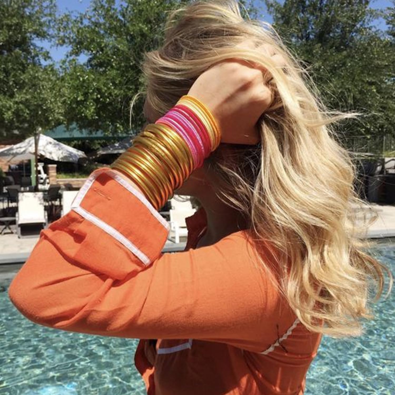 ATIMIGO Bowknot Jelly Bangle Bracelets Set Lightweight Cute Glitter Filled Stack Silicone Party Bracelets for Women - Image 5