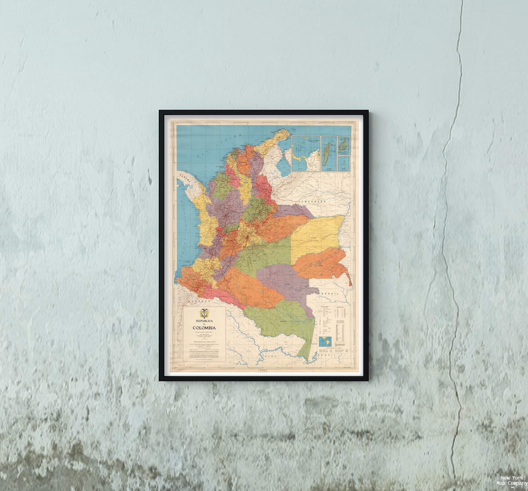 Map|Wall, Colombia - Political. 1972|Vintage Fine Art Reproduction|Size: 18x24|Ready to Frame