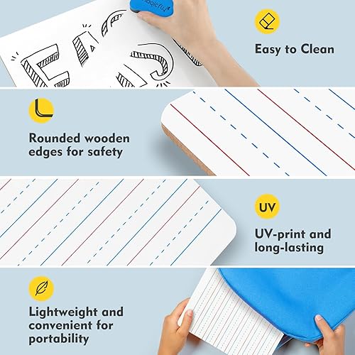 Miniatura 3 de Magicfly Pizarra blanca pequeña con forro de borrado en seco de 9 x 12 pulgadas, paquete de 16 mini pizarra blanca a rayas, práctica de escritura a