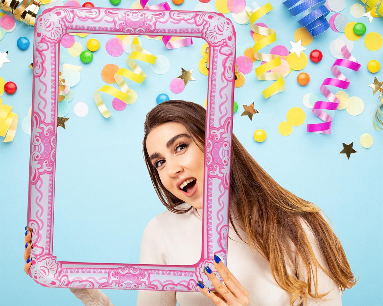 MerriMax Marco inflable para fotomatón y selfies (borde rosa) 80.0 cm x 59.7 cm