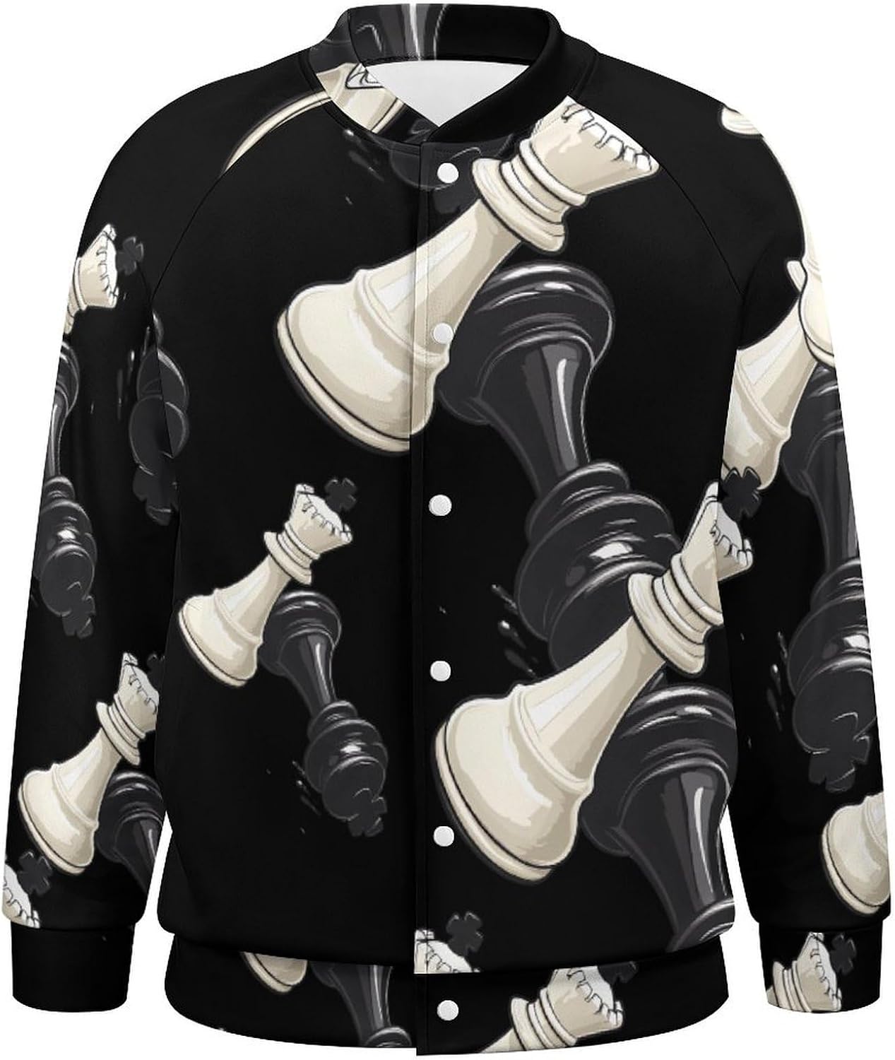Funny Chess Player Mens Jacket Button Bomber Casual Baseball Jackets Coat Tops with Pockets