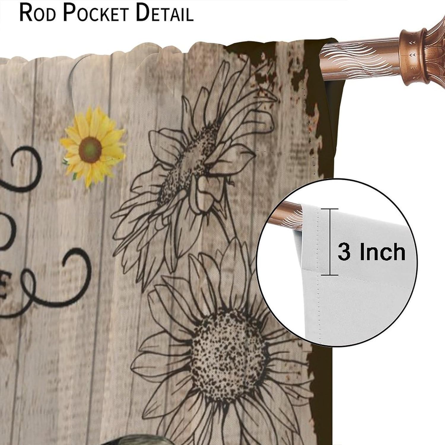 Rustic Farmhouse Bee Kitchen Curtains,Positive Vintage Inspirational Motivational Wooden Blackout Rod Pocket Window Treatments for Women Girls Bedroom Living Restaurant Cafe Drapes 42" W X 45" L
