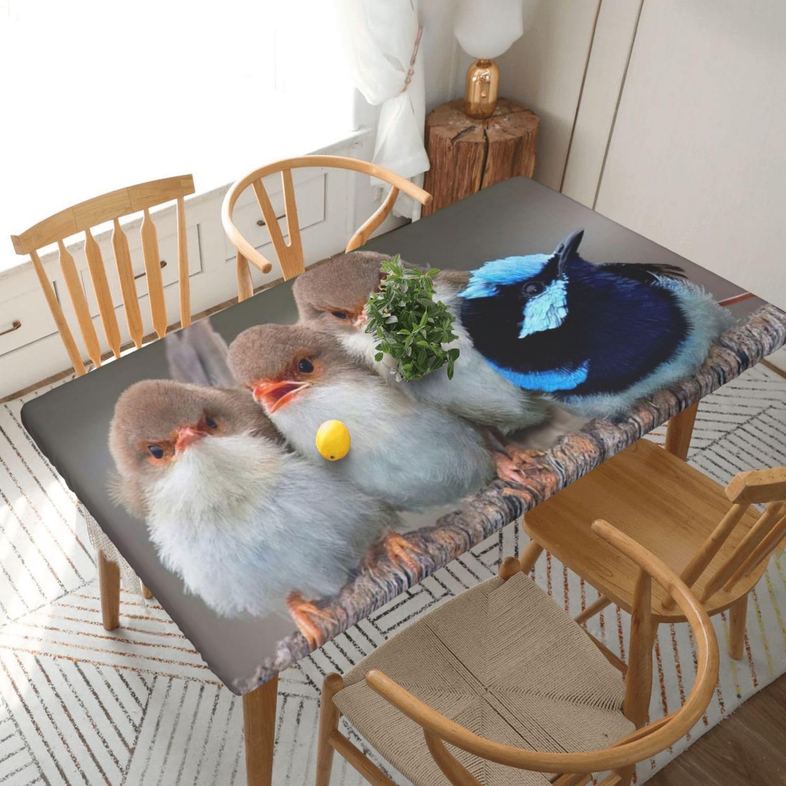 BNVSADC Four Birds Printed 5FT Tablecloth Polyester Kitchen Water Resistant Table Cloth Dining Table Decoration Table Covers, 152x76 CM