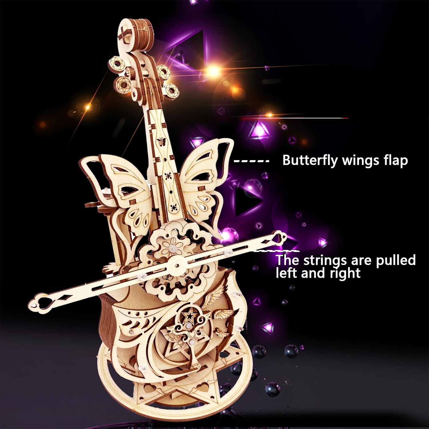 3D Wooden Puzzle for Adults - Cool Cello Music Box DIY Model for Adults to Build Wood Crafts Mechanical Puzzle Building Kits for Age 14+Years Old