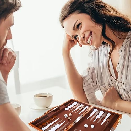 Miniatura 8 de Backgammon Set  Juego de mesa clásico con funda de cuero de primera calidad  Juego de estrategia de viaje portátil de backgammon para adultos y