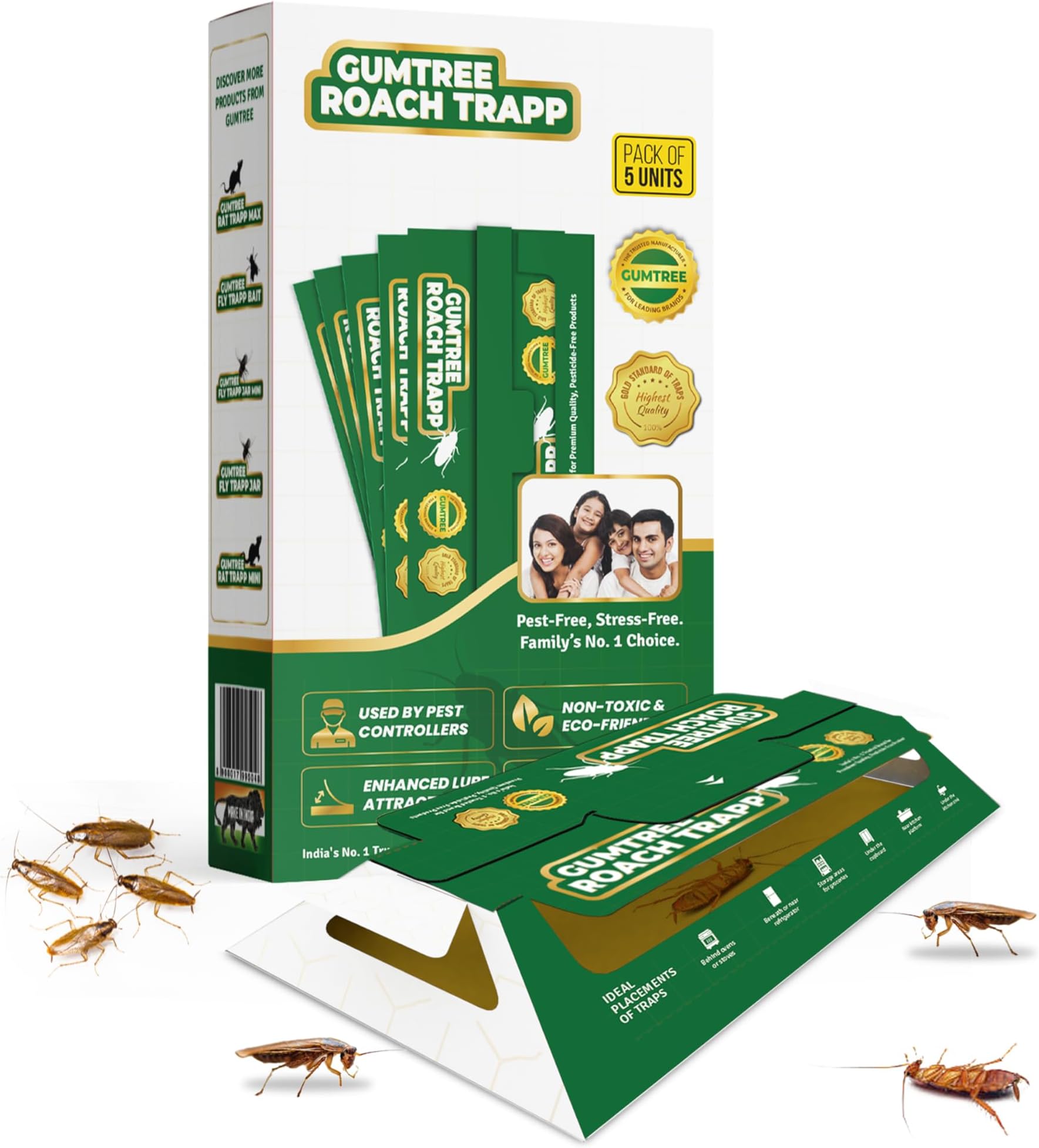 Gumtree Roach Trapp – Pack of 5 | Eco-Friendly, Non-Toxic Cockroach Trap with Bait & Repellent | Powerful Roach Killer for Kitchen, Room, Bathroom, Pantry | Safe Cockroach Control, Kids & Pet Friendly