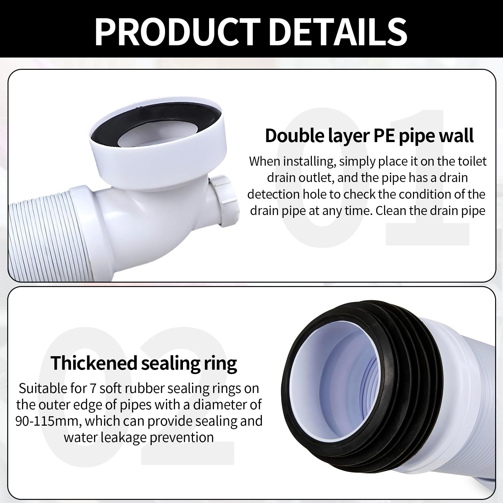 Toilet Pan Connector 90 Degree, Universal Waste Pipe Connector Flexible Plumbing Fittings Adjustable for All Standard Toilets - Image 3