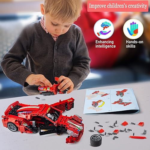 Miniatura 4 de Seyaom Juguetes de construcción para niños, 2 en 1, robot de construcción de automóvil, kit de construcción de diseño único, juguetes de carreras