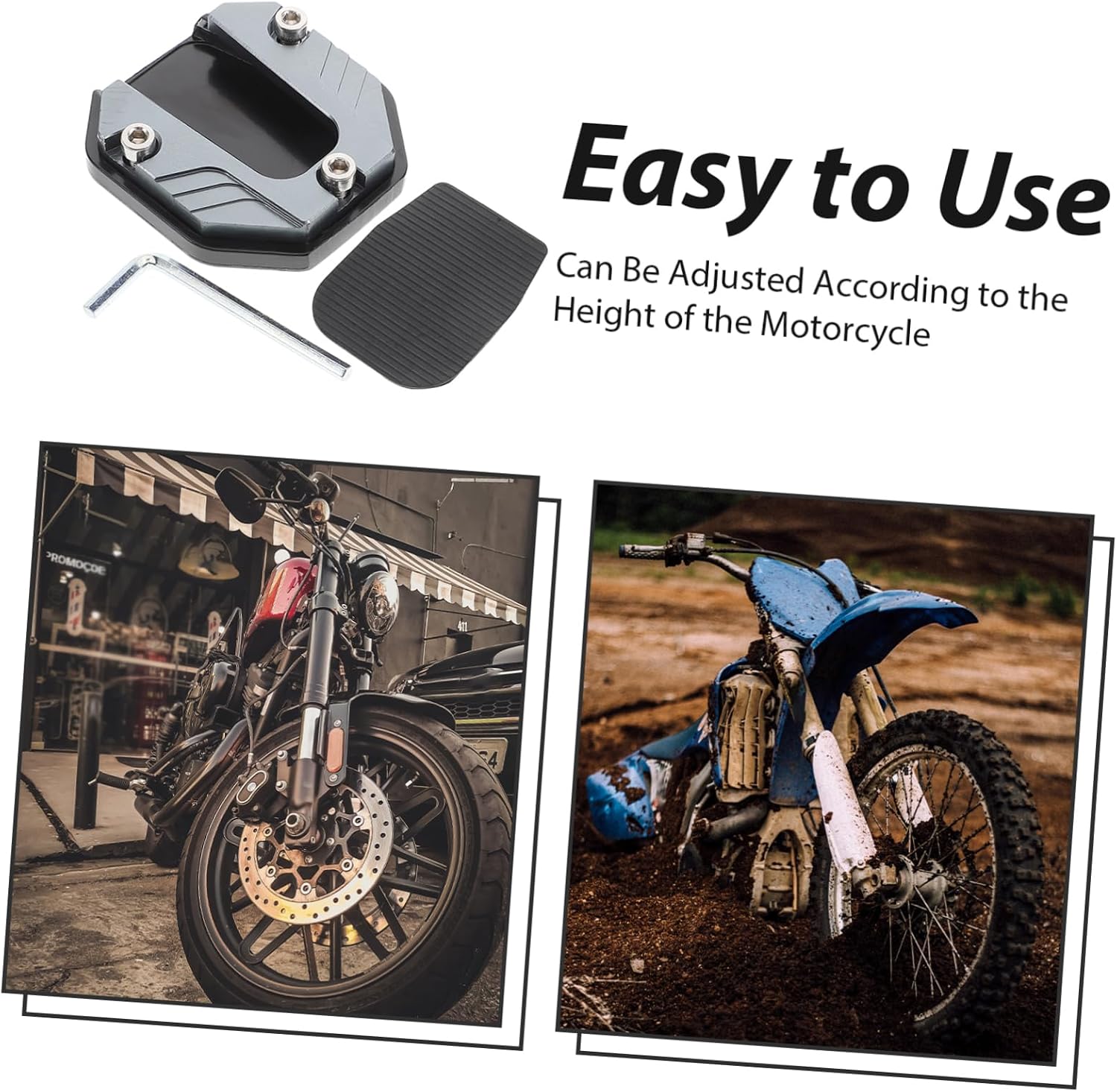 SOLUSTRE Motorcycle Stand Foot Pad Kickstand Foot Enlarger Pad Aluminum Material Non-slip Design for Secure Support Easy Installation