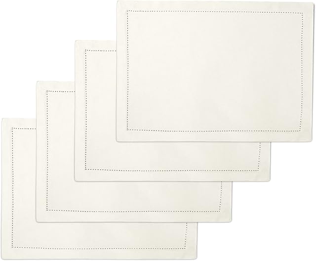 Encasa Homes 100% Pure Cotton Hemstitched Dining Table Placemats Of Size 48x33 cm (Rectangular) - Natural - Set of 4 | Perfect for Party, Home, Cafes, Restaurant & Hotels - Machine Washable