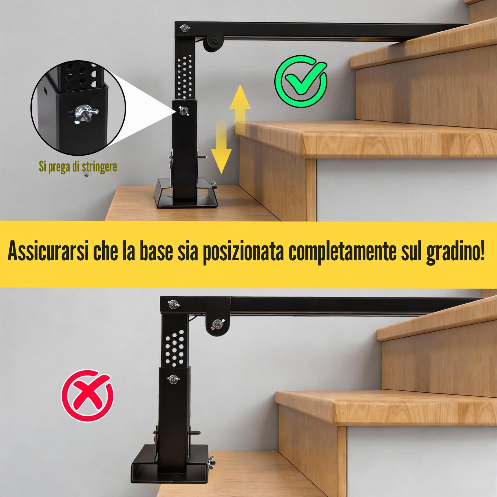 SWAWIS Pieghevole Estensione per Scale Altezza Regolabile 23,5-39cm, Capacità di Carico 150kg, Piattaforma 54 x 13cm, Livellatore per Scale con Tappetino Antiscivolo per Scale Telescopiche e Dritte