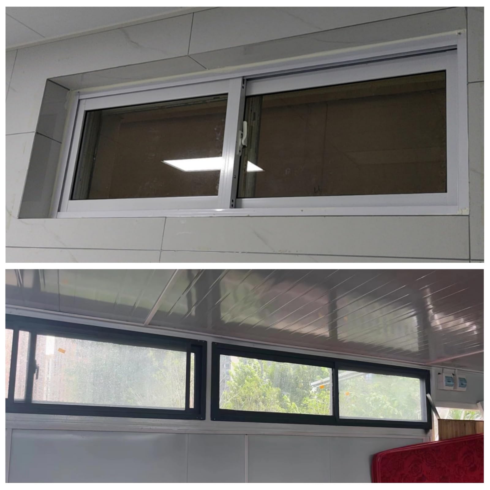 Aluminiowa konstrukcja do montażu podtynkowego z przesuwanym oknem piwnicy ze szkłem hartowanym i ekranem, łatwe przesuwanie do domu, garażu, szopy i piwnicy