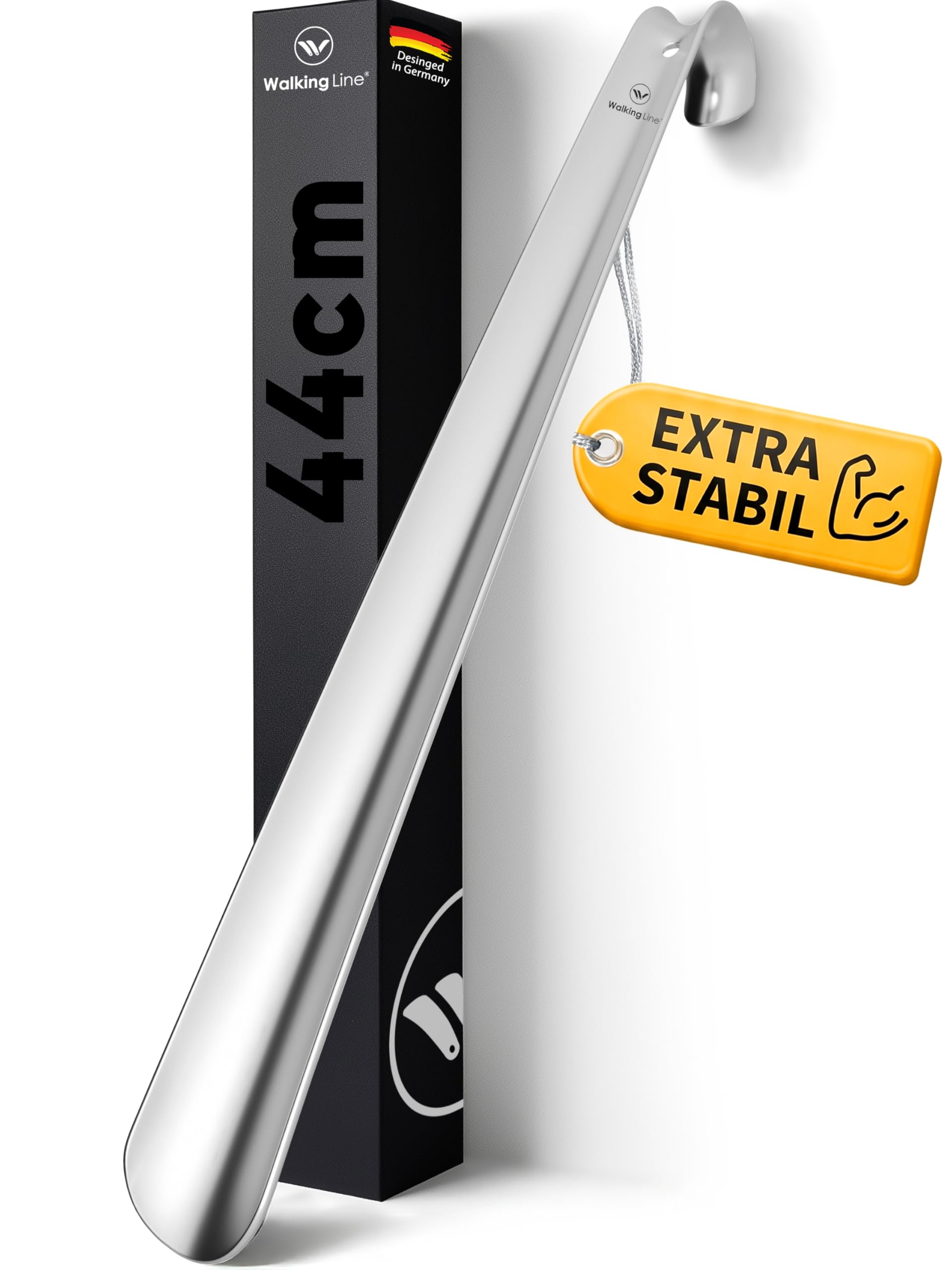 Walking Line® Premium Schuhlöffel Lang 44cm [EXTRA STABIL] aus Gebürstetem Edelstahl - Schuhanzieher Lang, Schuhlöffel Metall Lang, Shoe Horn, Schuhanzieher Lang Metall, Langer Schuhlöffel, Shoehorn