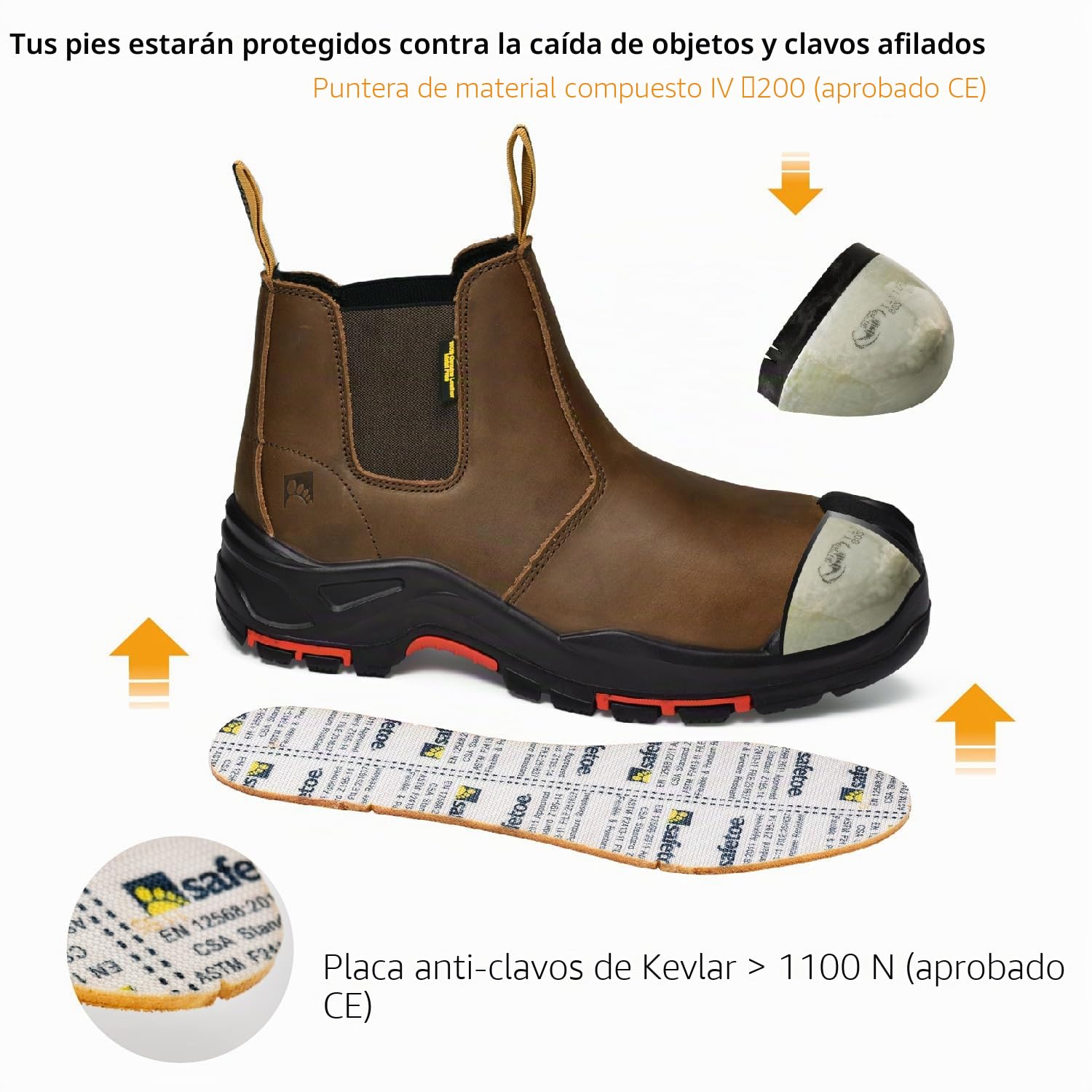 Safetoe Botas de seguridad M-8025NBO para hombre, ajuste ancho, puntera compuesta, botas de trabajo ESD, antiestáticas, impermeables, de piel de vacuno, resistentes, antideslizantes, suela de goma de