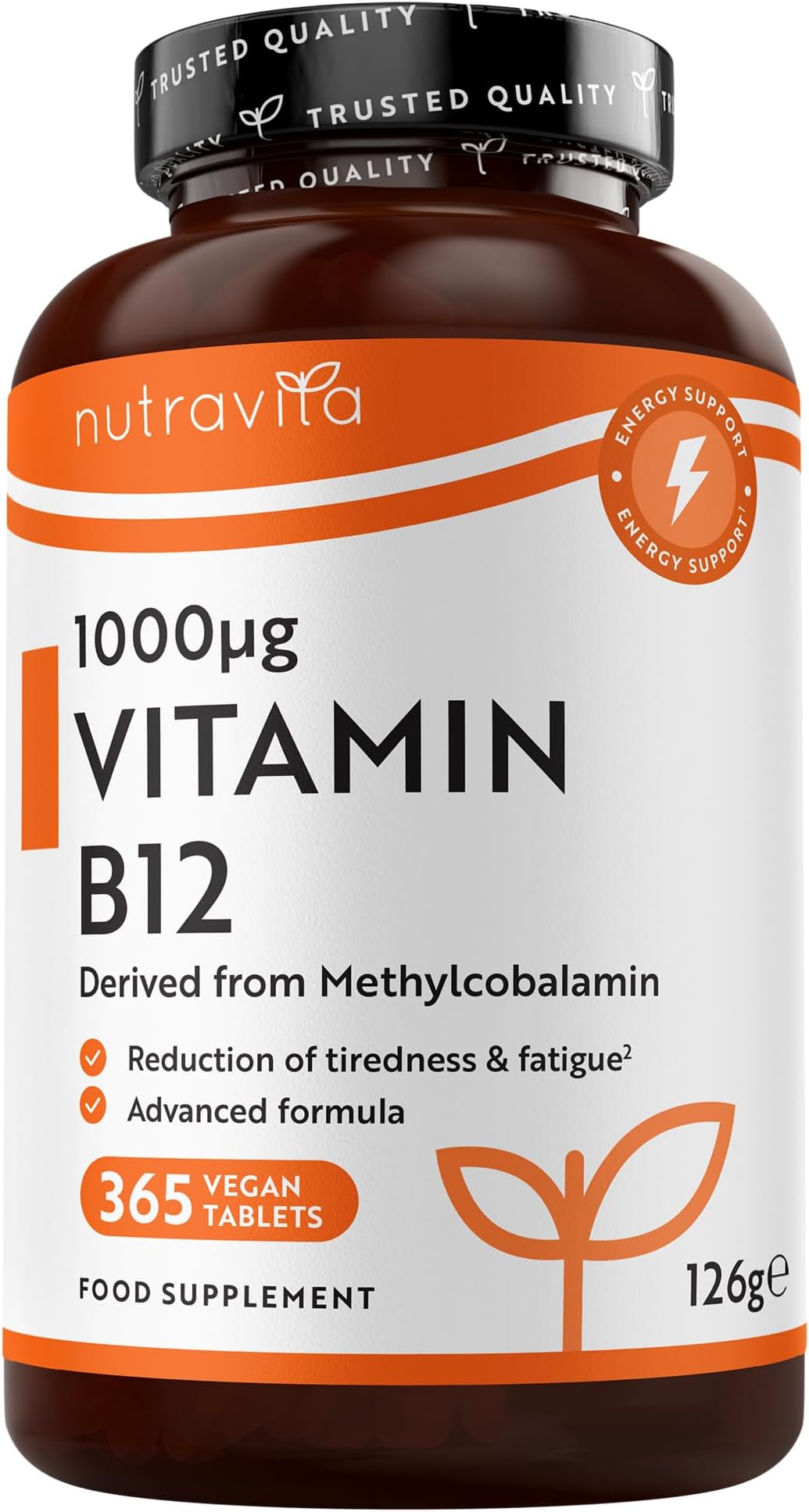 Nutravita Vitamin B12 1000mcg - 365 High Strength Vegan Tablets (1 Year Supply) - Max Strength B12 Supplement - Contributes to The Reduction of Tiredness and Fatigue - Made in The UK