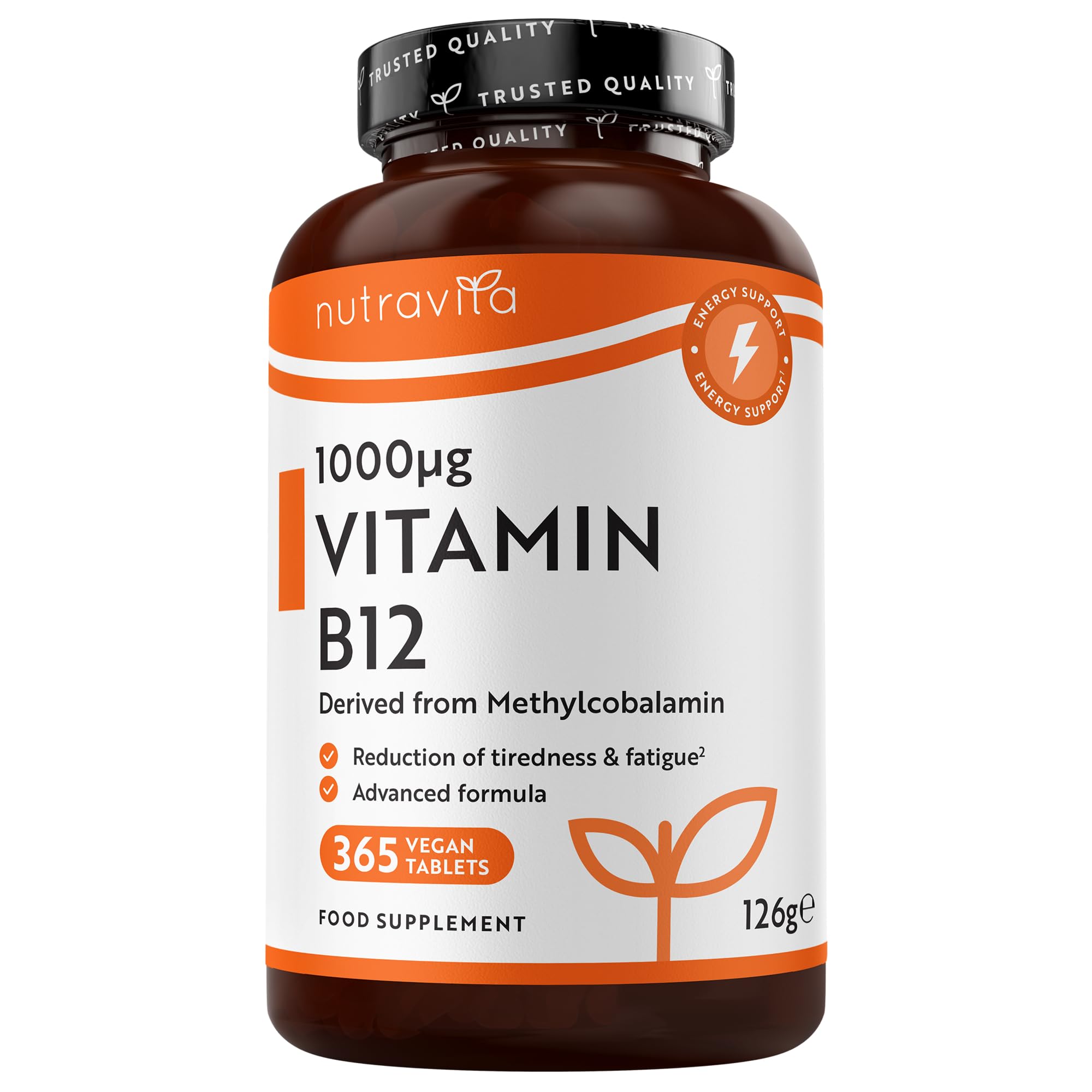Vitamin B12 1000mcg - 365 High Strength Vegan Tablets (1 Year Supply) - Max Strength B12 Supplement - Contributes to The Reduction of Tiredness and Fatigue - Made in The UK