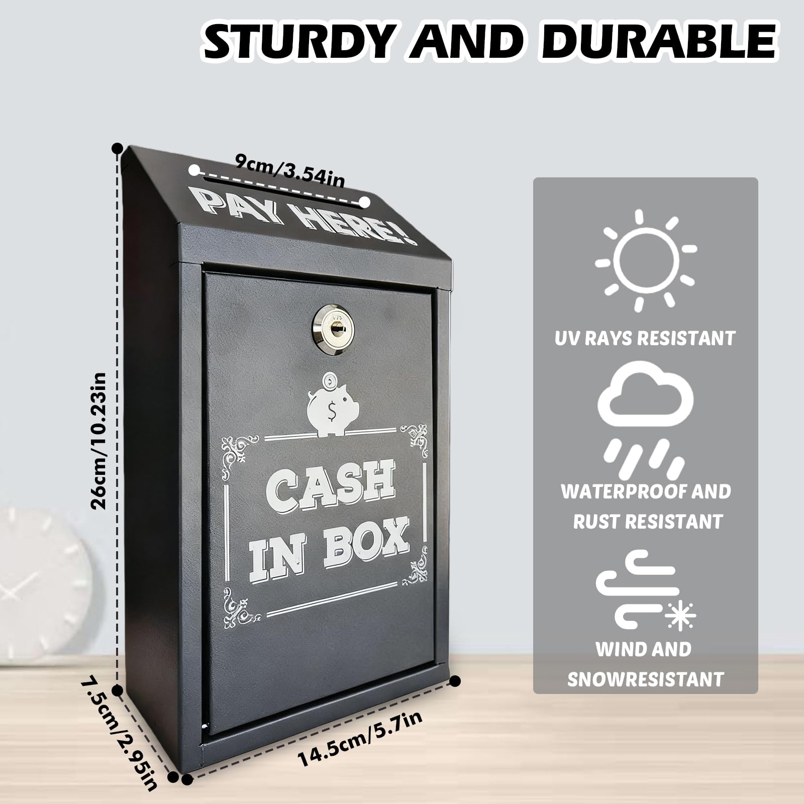 Spendenbox abschließbar, Briefkasten mit Schlüssel Metall Geldkassette Abschließbar für Zuhause Büro Veranstaltungen Wandmontage sichere Sammelbox Einwurfschlitz Tragbare Kasse,14,5X7,5X26cm