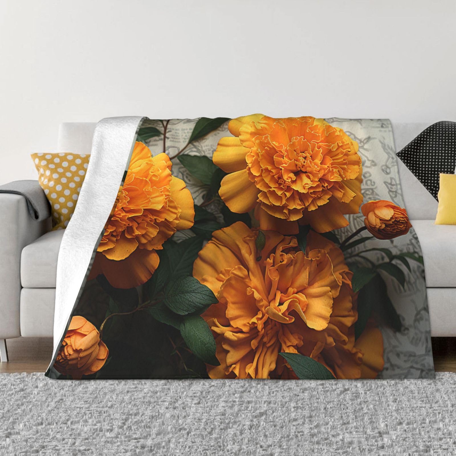 Fodpand Black Marigold Flannel Blanket 50"X40" - Ultra-Soft Lightweight Throw Blanket For Bed, Sofa, And Couch - Luxury Air Conditioning Blankets - Cozy Warm Blankets For All Seasons