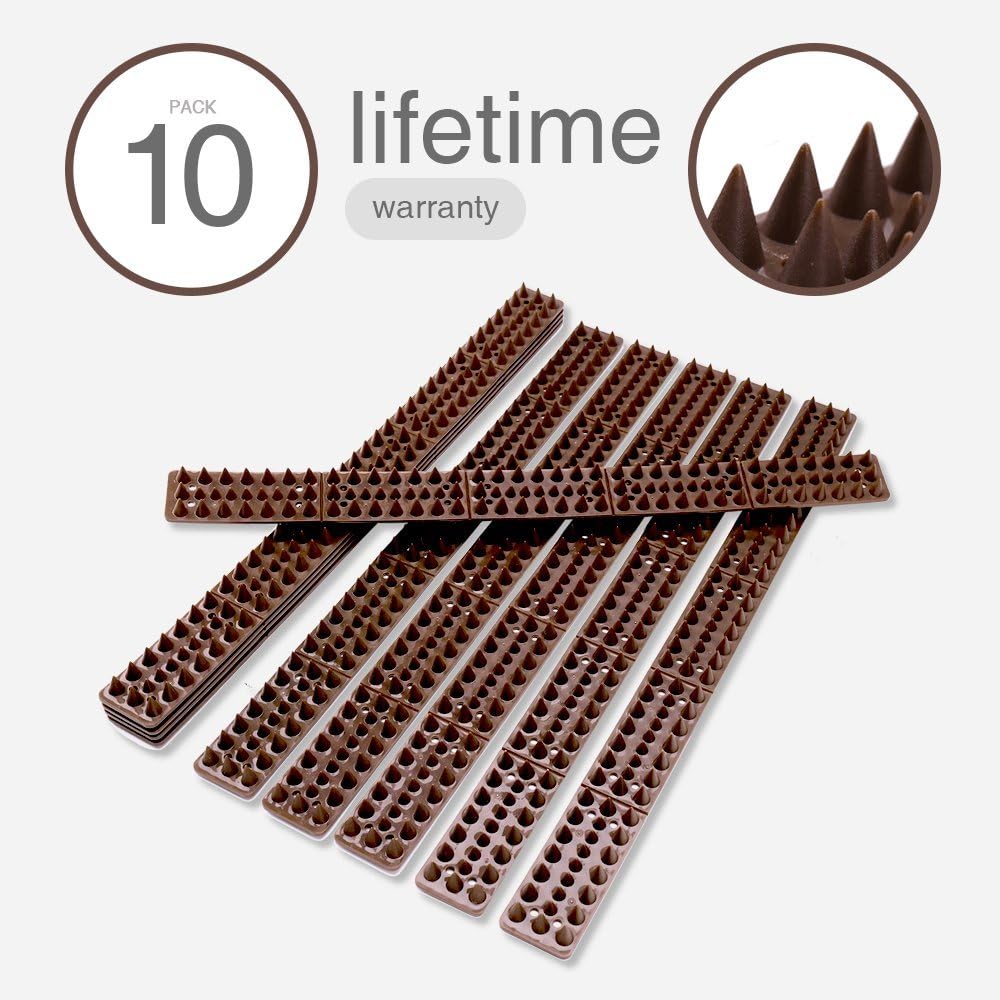 Premium Bird Spikes, Bird Repellent Spikes for Pigeons Small Birds Critters - 16 Feet Long 2โ Wide Plastic Bird Deterrent Spikes Anti Bird Spikes Strips-Idea for Fences Walls Railings Sheds Roof (10)