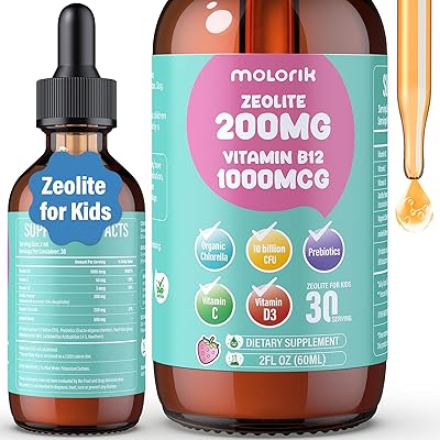 D&eacute;tox &agrave; la z&eacute;olite pour enfants et adultes, gouttes liquides &agrave; la z&eacute;olite de 200 mg avec 1 000 mg de vitamine B12, chlorelle biologique, 10 milliards d'UFC et pr&eacute;biotiques pour le soutien intestinal et la parole, immunitaires, osseux, &eacute;nergie*, fraise