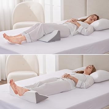 Bedluxe Wedge Pillow for Side Sleeping, Comfort Foam Back Pillow for Side Sleeper, Bed Wedges & Body Positioners for After Surgery, Pregnancy Support, Back Pain, Preventing Bedsores, White/Grey