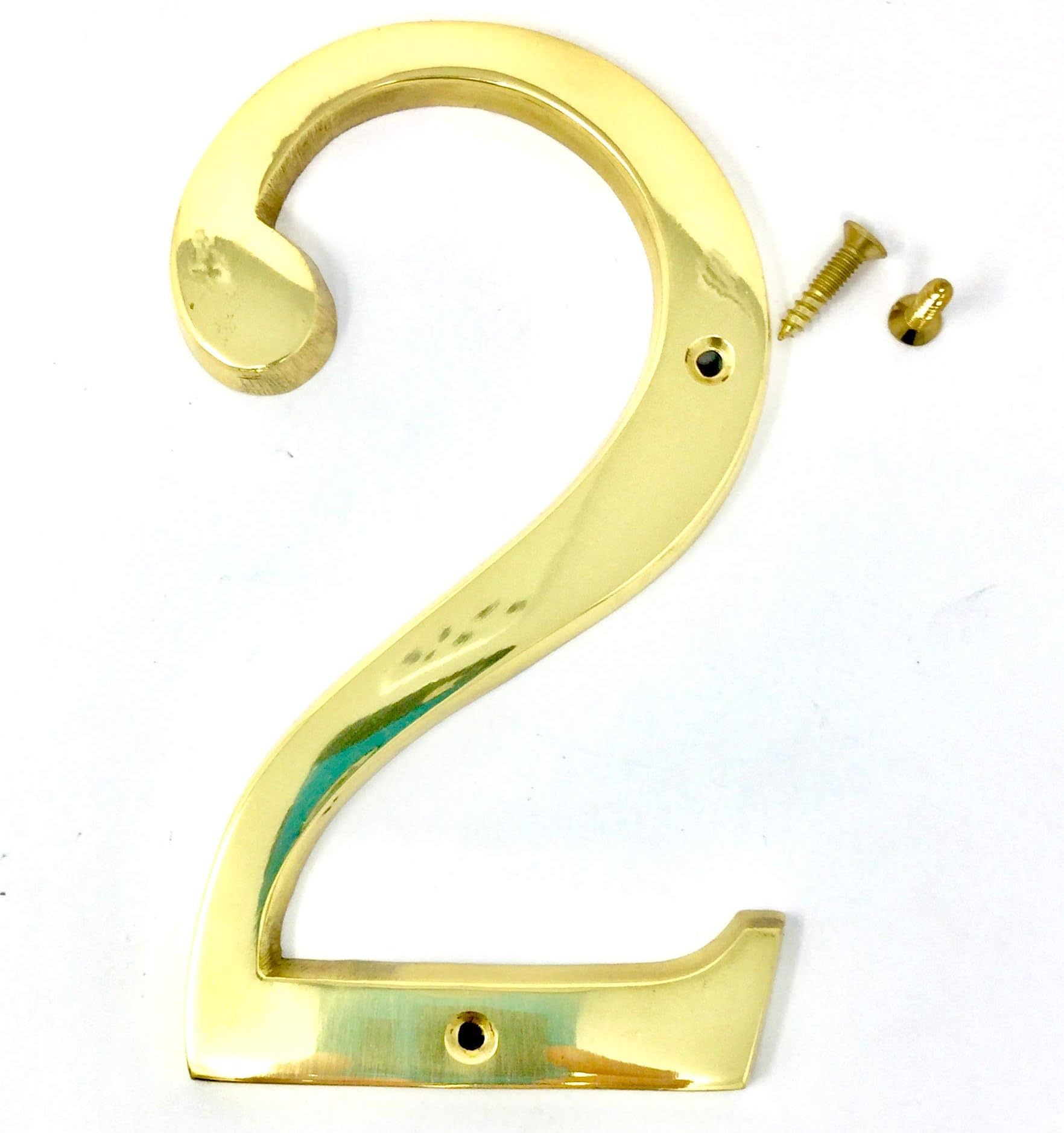 Handy Home Goods House Numbers-4 Inches Tall Natural Brass with Mounting Hardware Made in Long Wearing Cast Brass (Number 2)