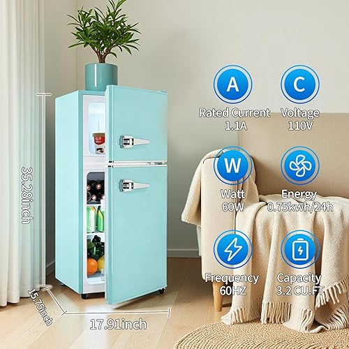 Miniatura 2 de Anukis Refrigerador compacto con congelador, 3.2 pies cúbicos de 2 puertas, mini refrigerador para apartamento, dormitorio, oficina, familia,