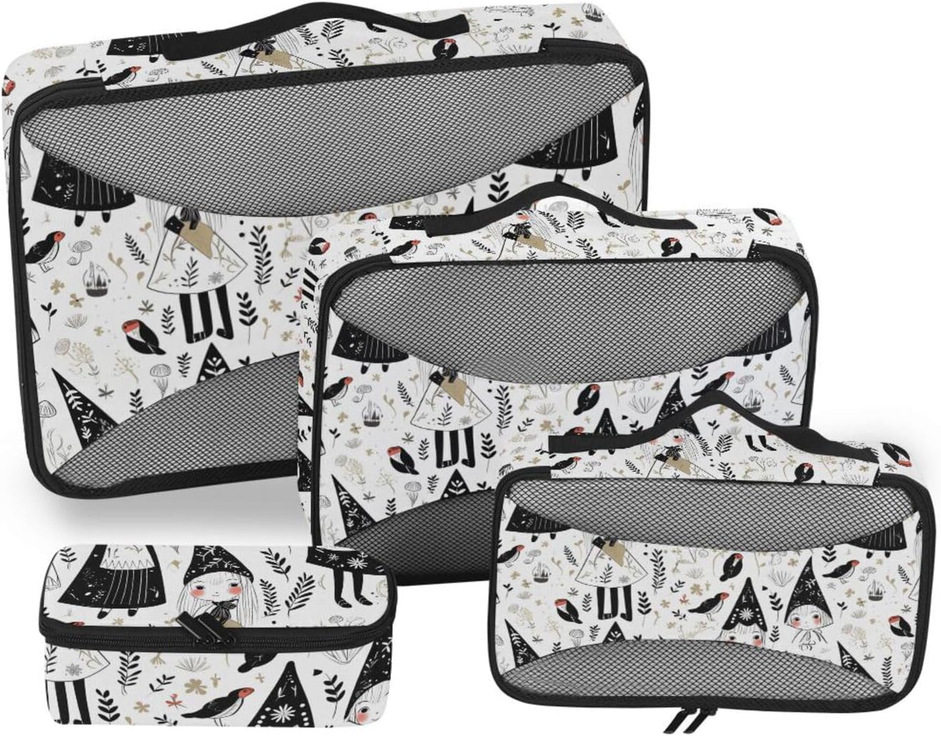 Scandinavian Style Girl Black 4 Pcs set organizer bags for Mesh Travel Essentials lightweight large packing cubes