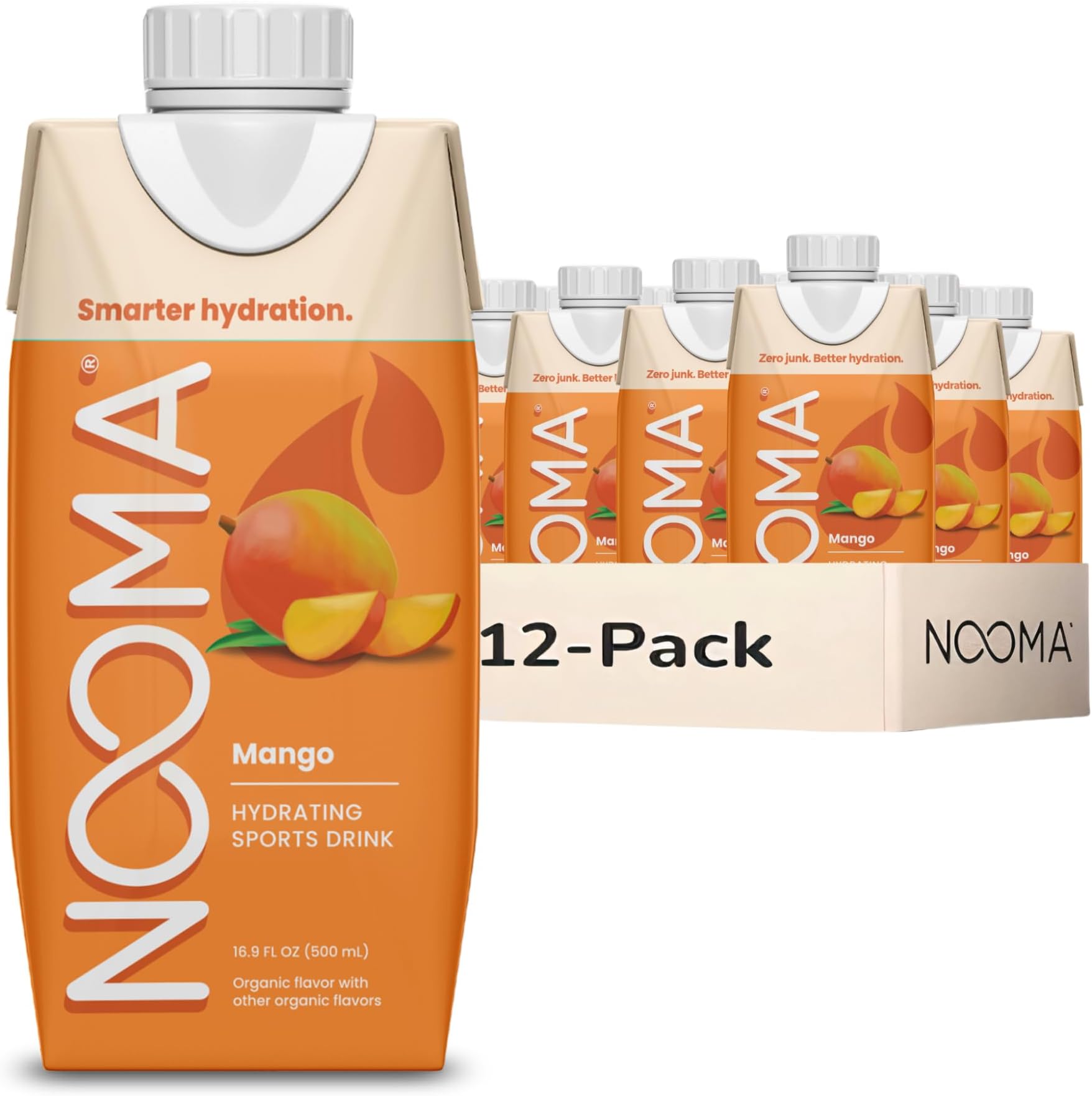 NOOMA Organic Electrolyte Sports Drink | Electrolyte Drink with Organic Coconut Water | Workout Hydration Drink with No Added Sugar | 30 Calories | Pack of 12 Sports Drinks (16.9oz) | Mango