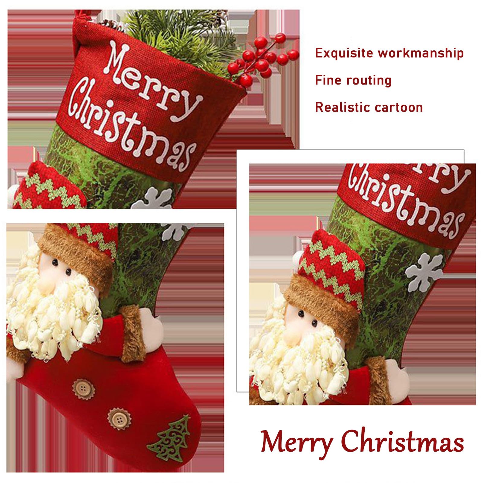 Weihnachtsstrumpf, Weihnachtsbaum Geschenktüte Bonbontasche, Nikolausstiefel Zum Befüllen, Nikolausstiefel Socken, Nikolaussocke Weihnachtsdekoration für Kamin, Weihnachtsbaum, Treppe(3PCS)