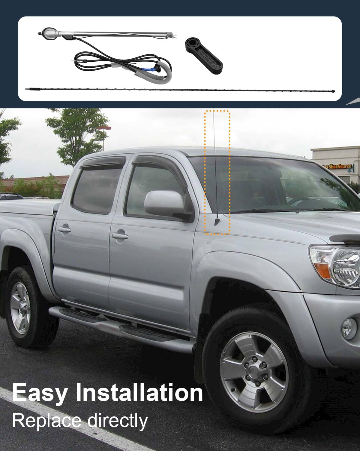 Manual Antenna Assembly Kit with Antenna Base and Antenna Nut Top Fit for Toyota Tacoma 1995-2004 Replace 86300-04050 86396-04010, 32" Antenna