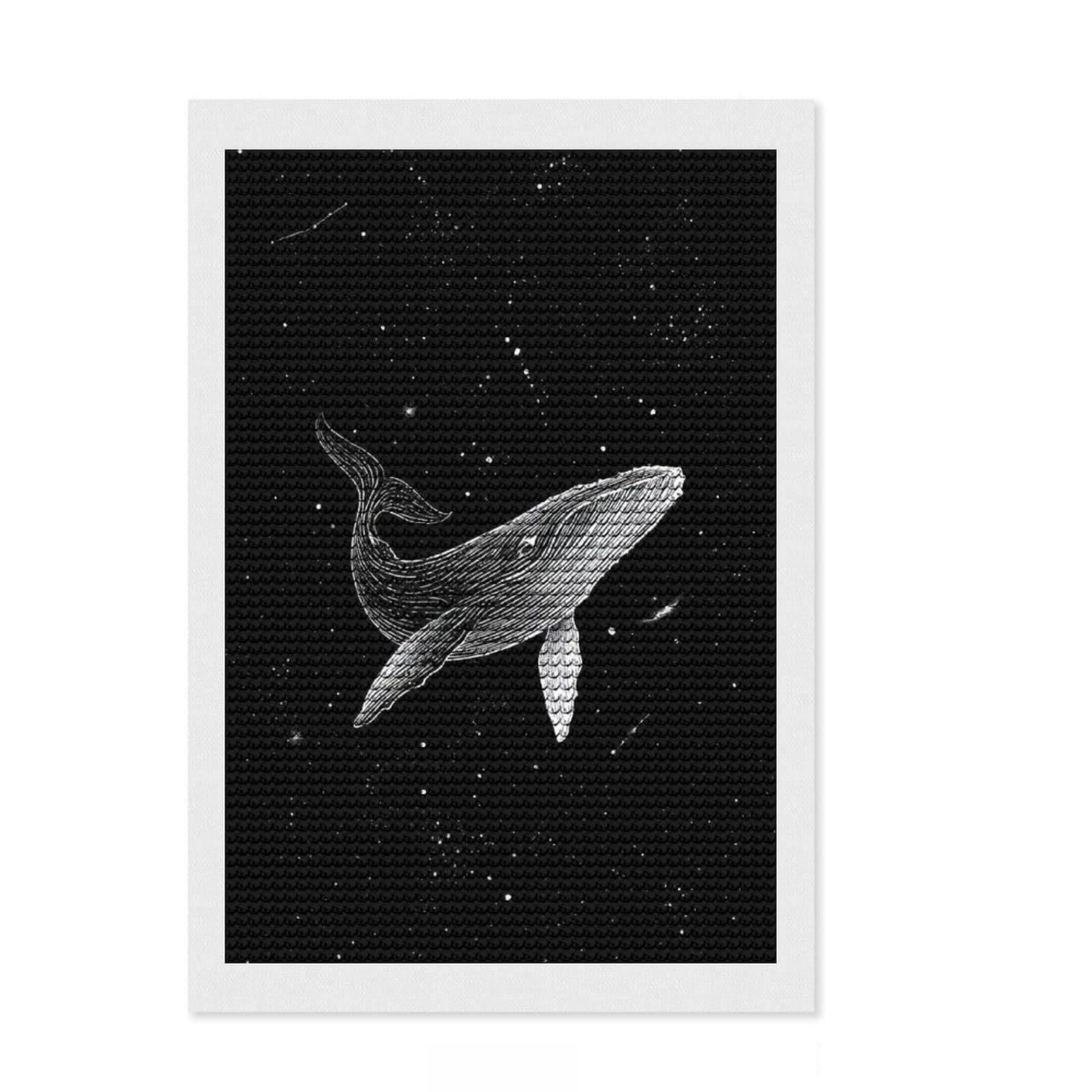 Junmoney Whale in Space Round Drill Diamond Painting 8"x12", with Tool Kit, Easy to Follow Symbols, Farmhouse Decor, for Craft Lovers