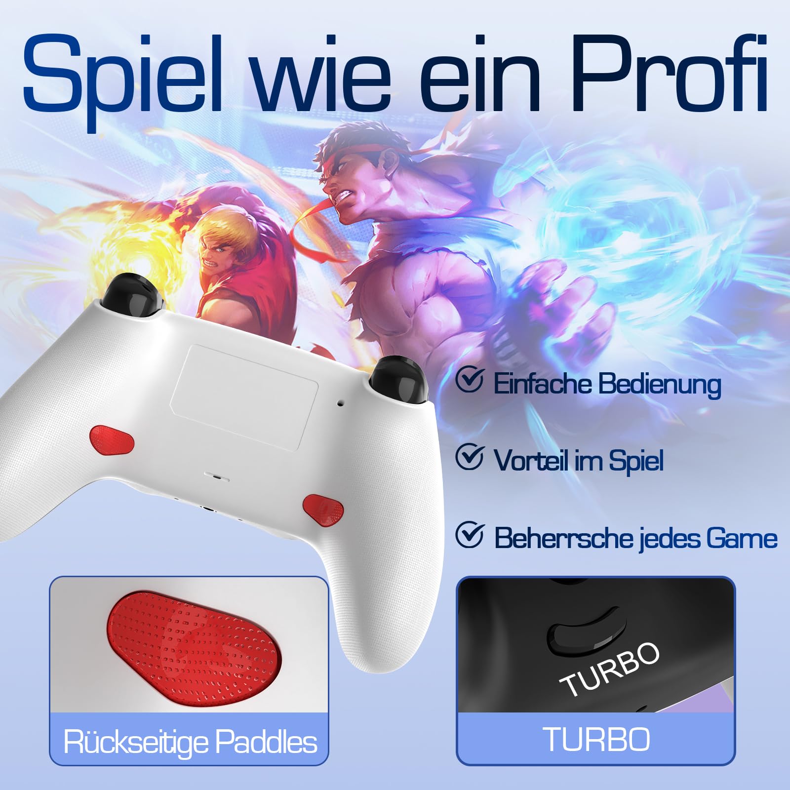 Ruibopad Für PS4 Controller,Wireless Controller Kompatibel mit PC,Pro,Slim,ALPS Joysticks Ohne Drift,Paddels und Turbo,Gamepad mit 3.5mm Kopfhörerbuchse,1200mAh Akku,Weiß.Geschenk für Gamer.