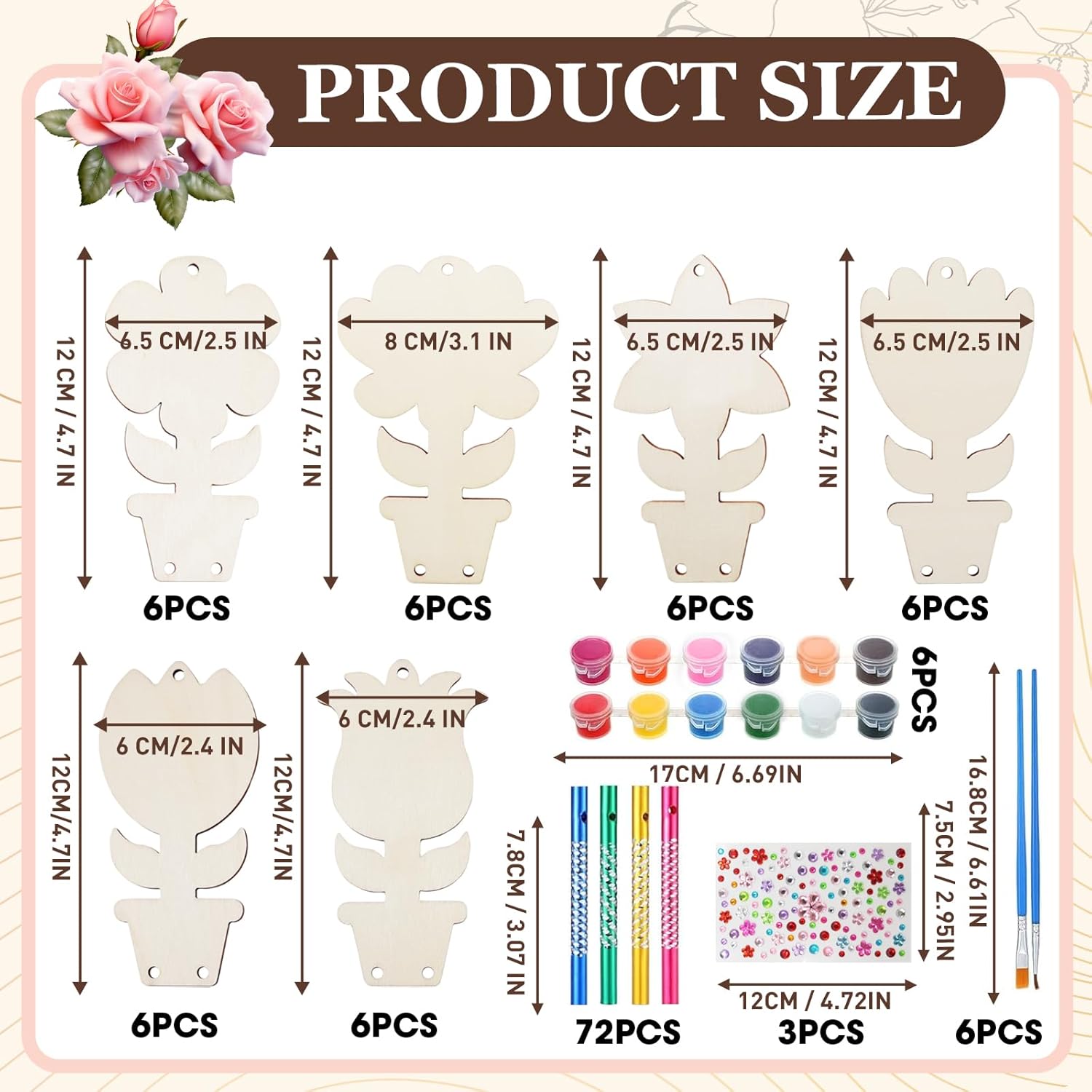 36 Pack DIY Flower Wind Chime Craft Kit for Kids, Create Your Own Colorful Wind Chime Ornaments, Wooden Art & Craft Activity for Spring Summer Birthday Party Decor
