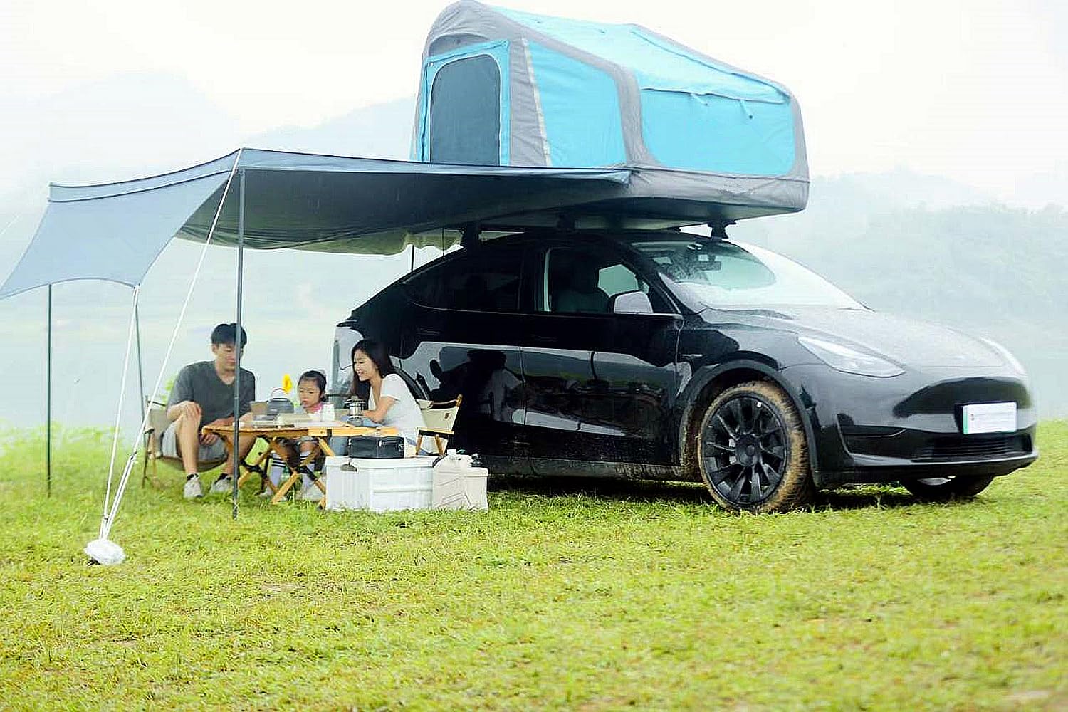UNISTRENGH Car Roof Top Tent Glamping 3 Person Inflatable Fishing Tent for Outdoor Camping (Blue-Updated Version, 86.61