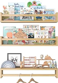 Floating Nursery Book Shelves for Wall, 15.7 Inch Nature Solid Wood Wall...