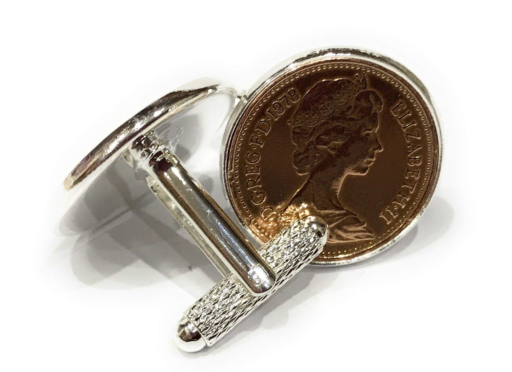 1978 42nd Birthday/Anniversary 1 pence coin cufflinks - One pence cufflinks from 1978 for a 42nd, Other Clasp Type