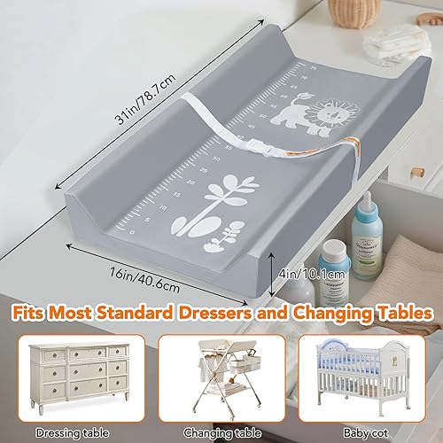 Miniatura 7 de juman Cambiador de bebé de cuero vegano, cambiador impermeable y lavable con regla de altura infantil y correa de seguridad, tapete cambiador