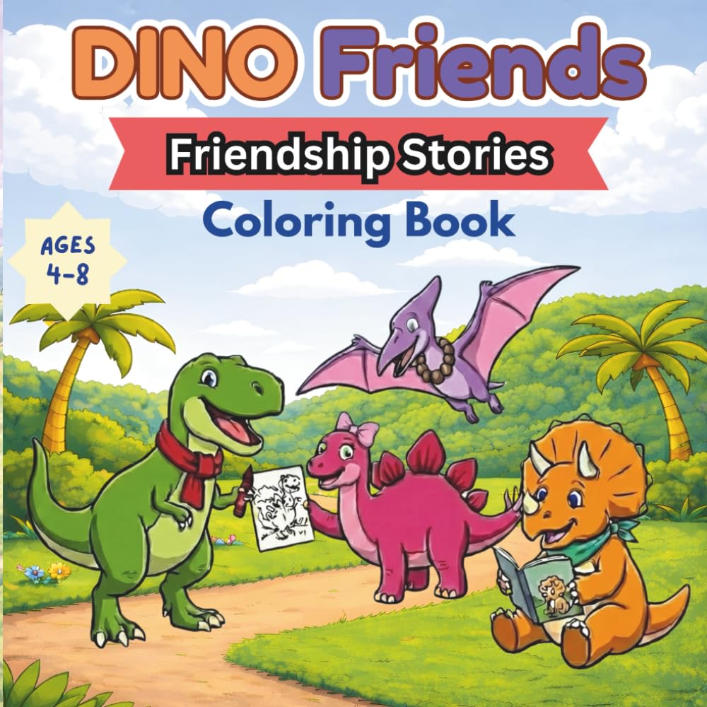 Dino Friends: Friendship Stories Coloring Book: A Fun and Friendly Coloring Book About Kindness, Sharing, and Caring for Kids Ages 4–8 (Dino Friends Coloring Book Series)