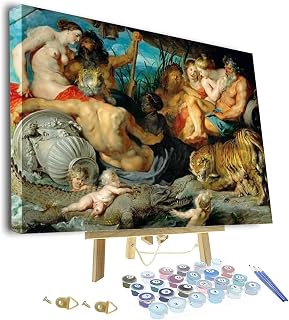 DIY Painting by Numbers for Adults,The Four Continents Painting by Peter Paul Rubens - Framed and Easel Crafts DIY Paint by Numbers Kits for Beginners