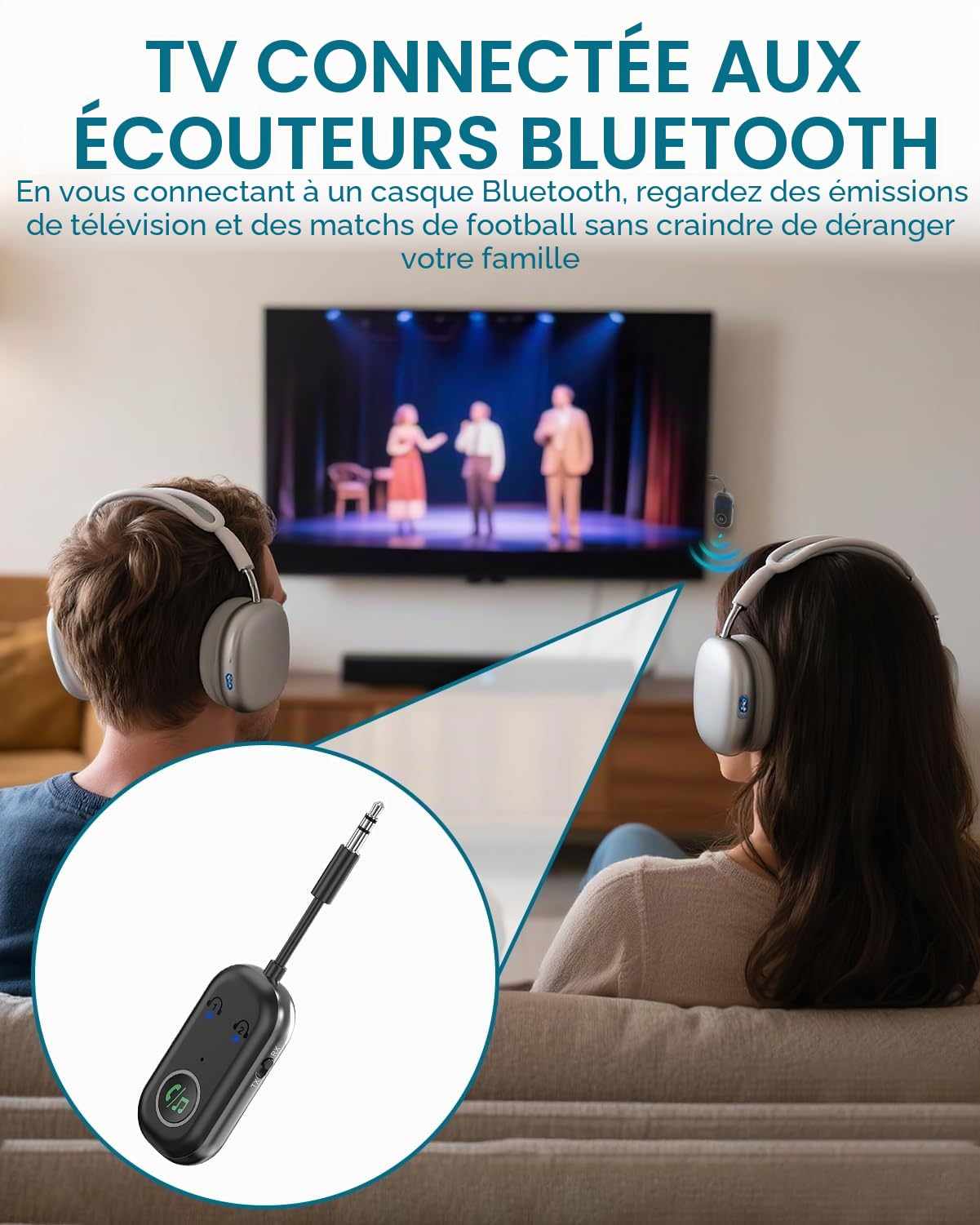 Adaptateur Bluetooth Avion 5.3, Transmetteur Récepteur 2 en 1, 3,5 mm AUX pour TV, Voiture, Casque