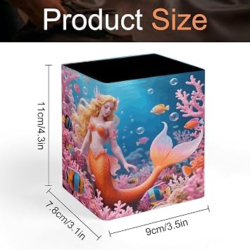 PU Leather Desk Coral Reef Mermaid Pen Holder Compact Scratchproof