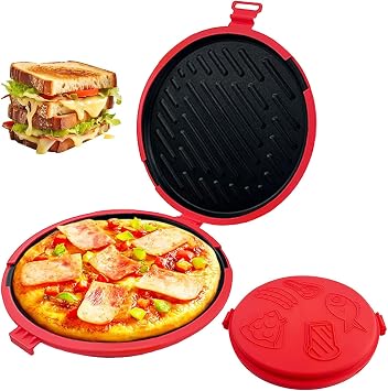 Microwave Toastie Maker & Grill Pan - 9.4'' Large Round Panini Press