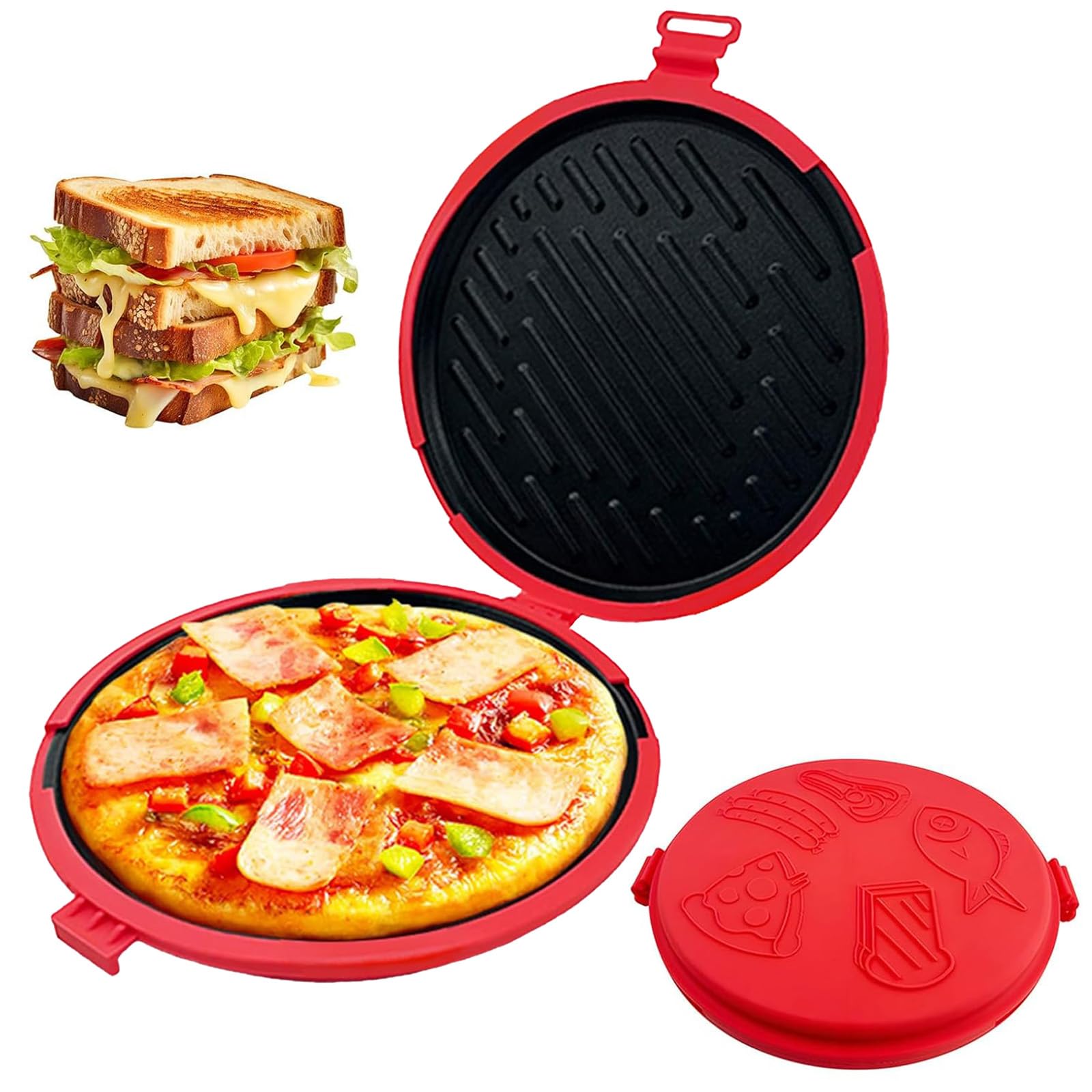Microwave Toastie Maker & Grill Pan - 9.4'' Large Round Panini Press