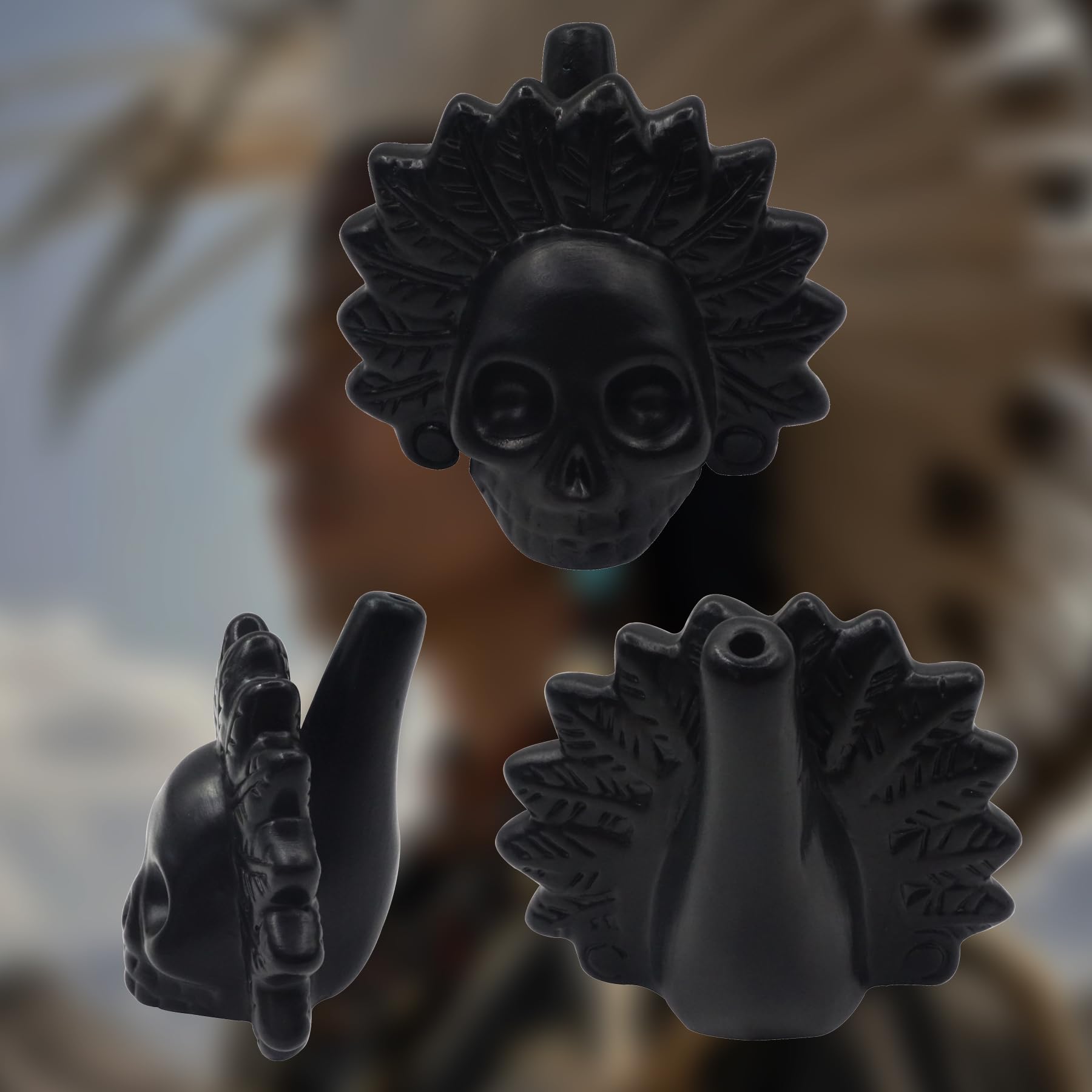Aztec Death Whistle, 126dB+ Sons de Cris Humains, Sifflet à Tête de Mort pour la Fête d'Halloween Sifflet de Guerre Aztèque à Fort Son et Cri (Noir A)