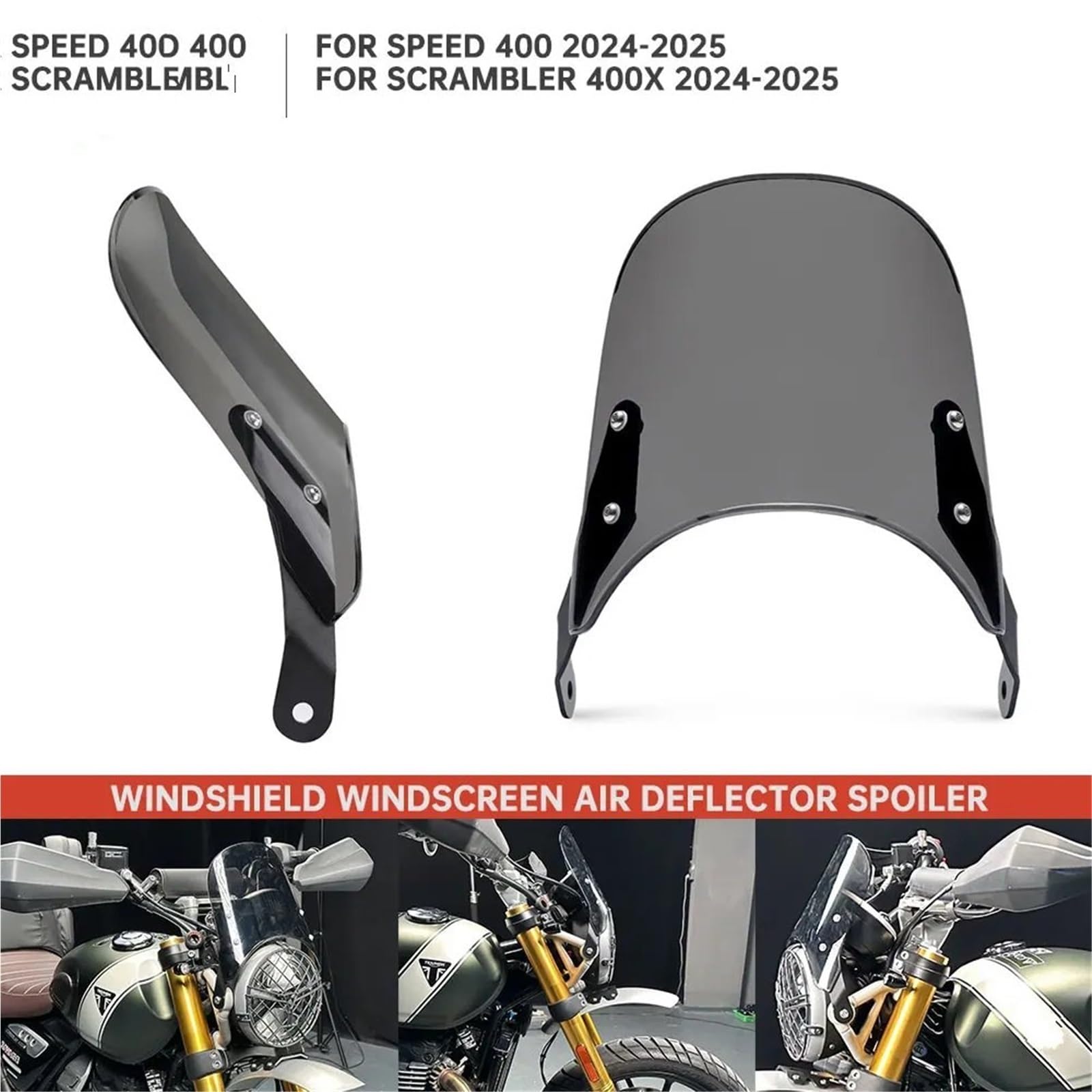 Przednia szyba motocyklowa Szyba przednia motocyklowa pasująca do Speed 400 Scrambler 400X Scrambler400X 2024-2025 deflektor wiatru spojler przepływ powietrza