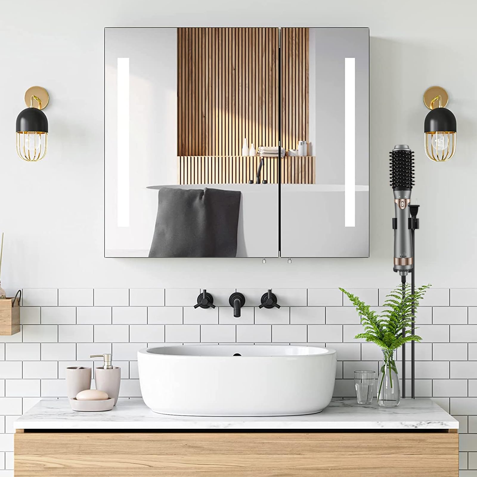 Niewymagający wiercenia uchwyt na prostownice i prostownice do włosów, uchwyt ścienny na szczotkę do prostowania i lokówki, odporny na wysokie temperatury, metalowy organizer do Dyson Airwrap