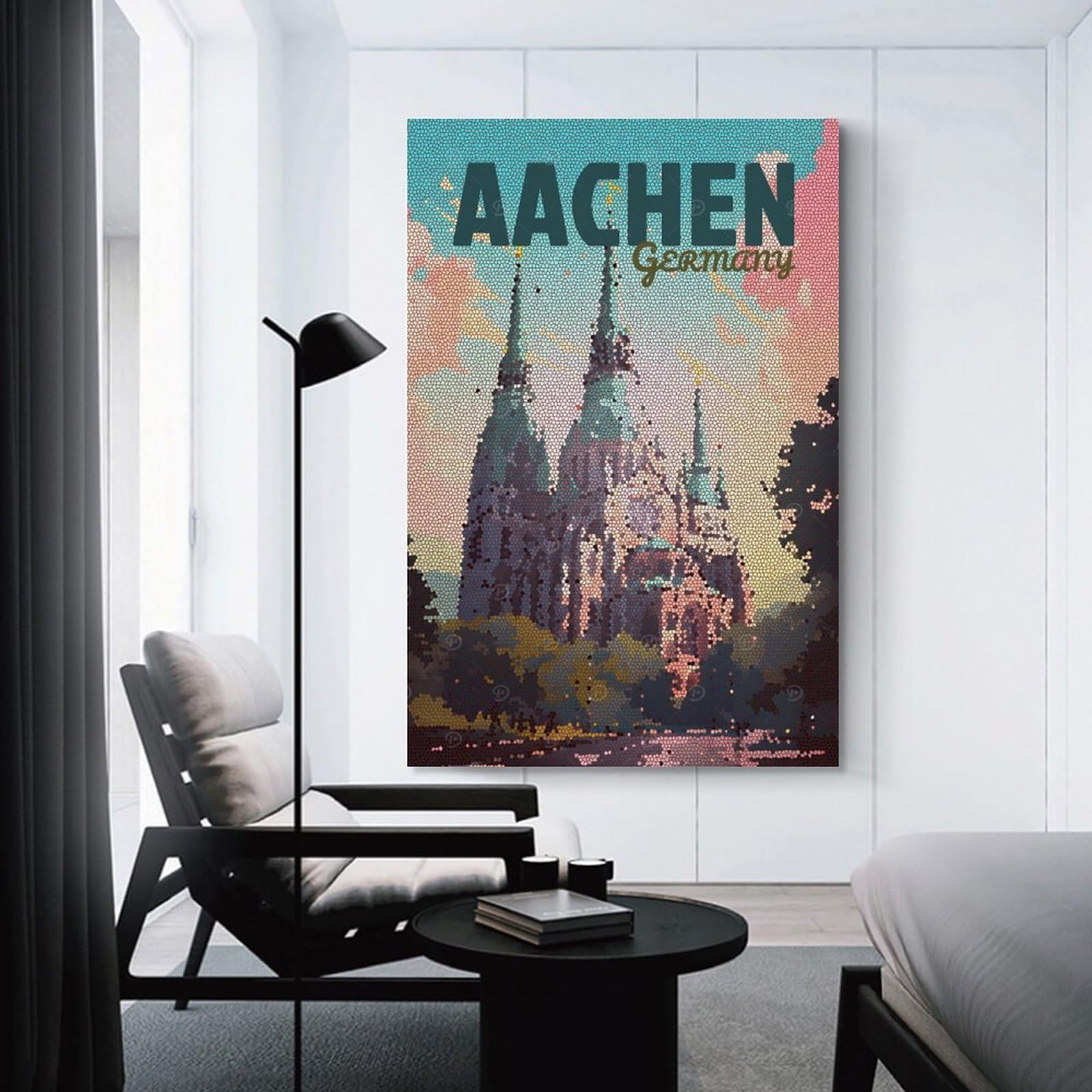 Junmoney Aachen Germany Vintage Mosaic Canvas Art Print, 24x36inch(60x90cm), for Hallway, Bedroom Or Modern Interiors, A Wall Art Gift for Fresh Interiors