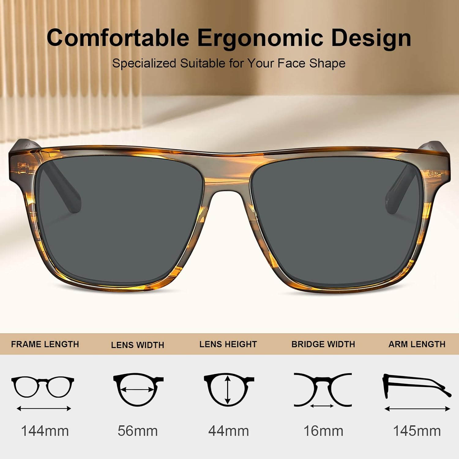 CARFIA Curved Acetate Polarized Sunglasses for Men UV Protection, Cool Retro Driving Eyewears with Embossed Pattern Wire Core