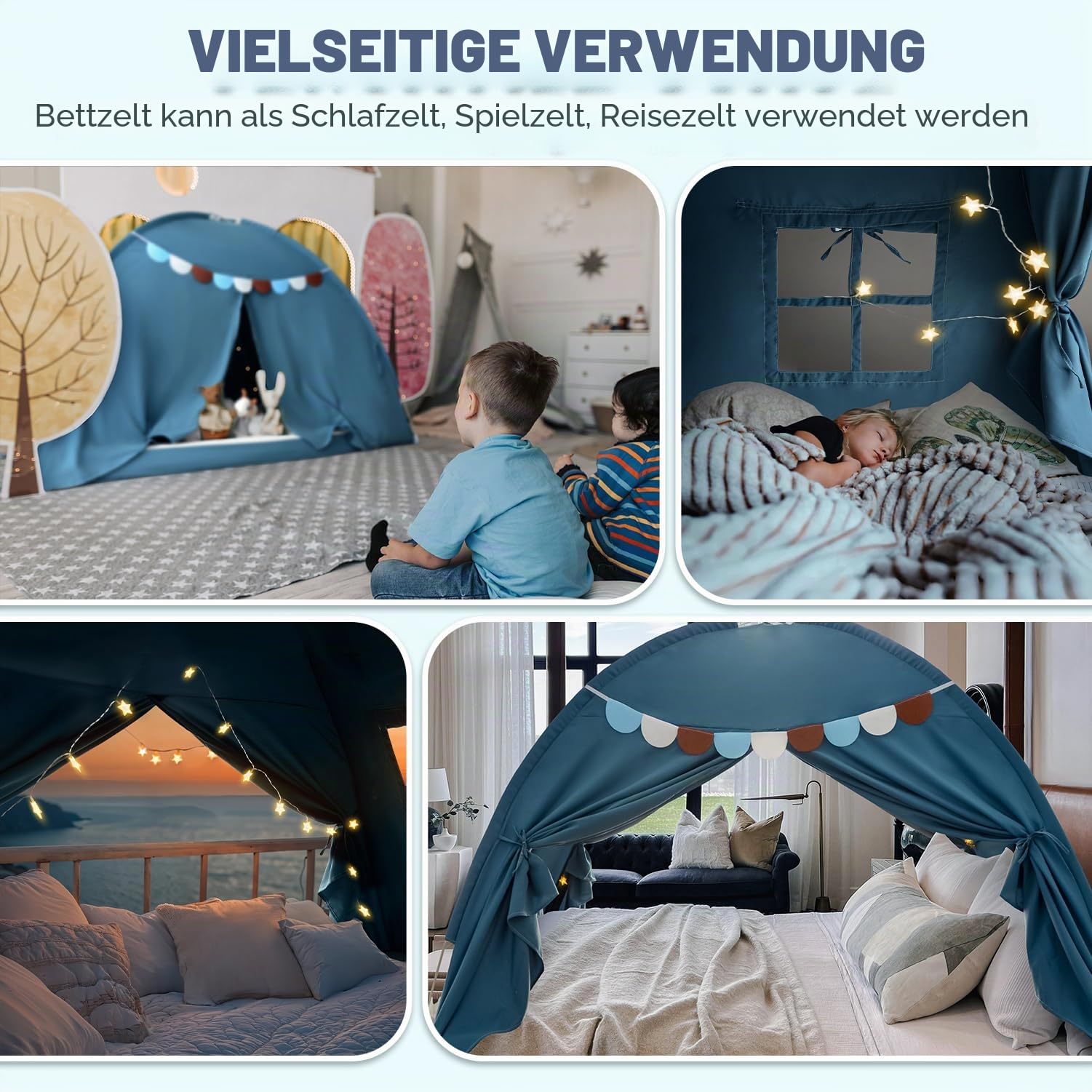 Razee Betthimmel in voller Größe für Kinder, Mädchen, Bettzelt, Traumschutz, Schlafzelte für den Innenbereich (Lichterketten und Wimpelbanner sind im Lieferumfang enthalten) (groß, blau)